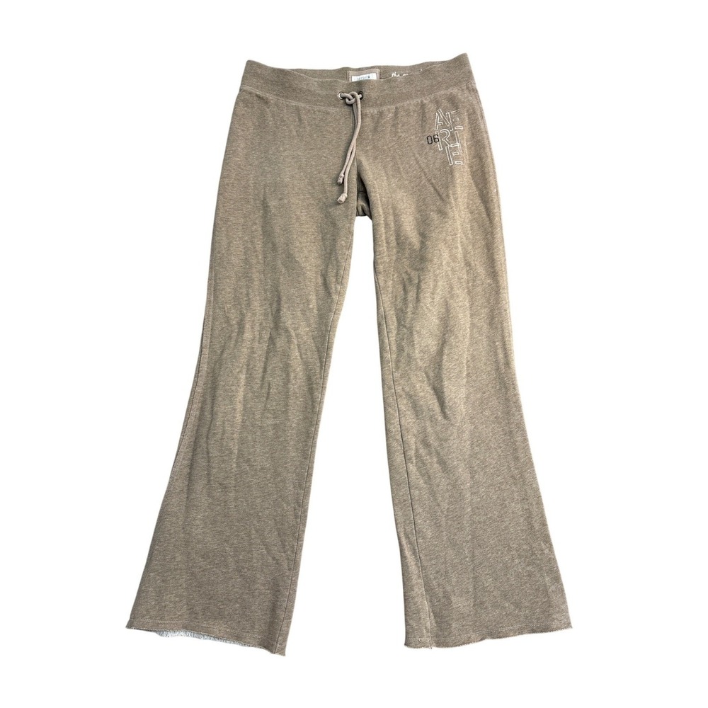 Aerie Womens Wide Leg Sweatpants Tan‎ Heathered Fleece Raw Hem Size Large 1641